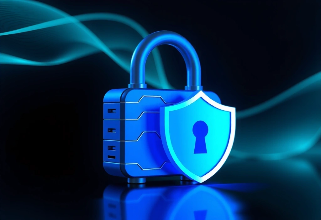 Digital padlock and shield icon representing data security
